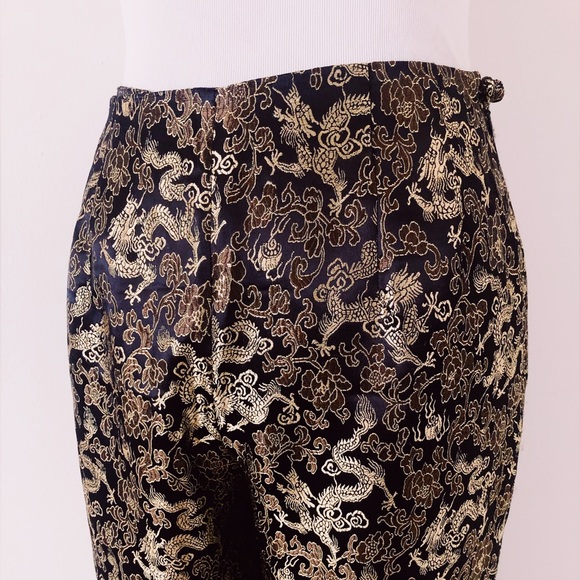 Vintage 90s Y2K Silky Rayon Dragon Pants / Vintage Metallic Dragon Print - Picture 4 of 11